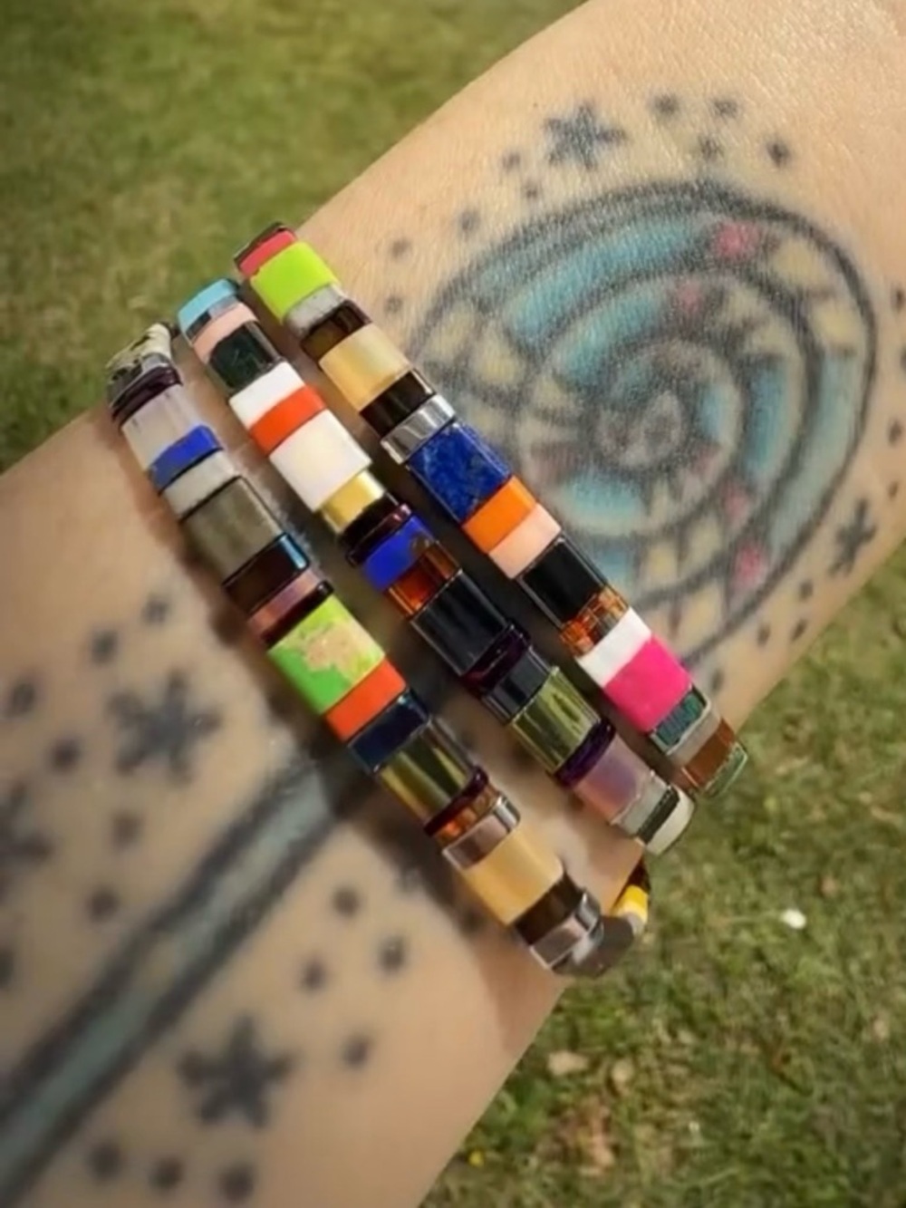 Colorful Glass Tile Stretch Bracelets - Multi